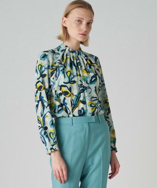 セール】 グミフラワープリント ネックギャザーブラウス （シャツ