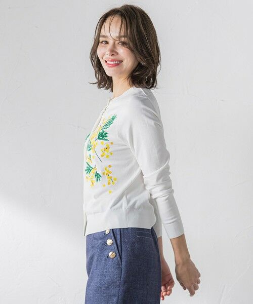 セール】 ミモザ刺繍カーディガン≪手洗い可能≫ （カーディガン