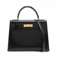 エルメス ケリー28 セリエ ボックスカーフ ブラック ゴールド金具 ○R