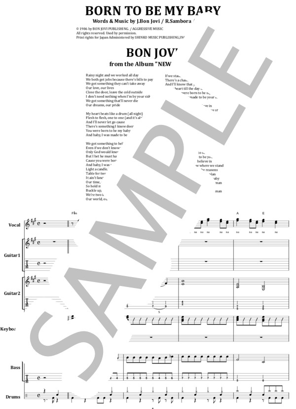 楽譜】ボン・ジョヴィ / BORN TO BE MY BABY バンド・スコア from68