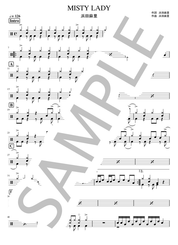 楽譜】MISTY LADY / 浜田 麻里 (ドラム / 中級) - Piascore 楽譜ストア