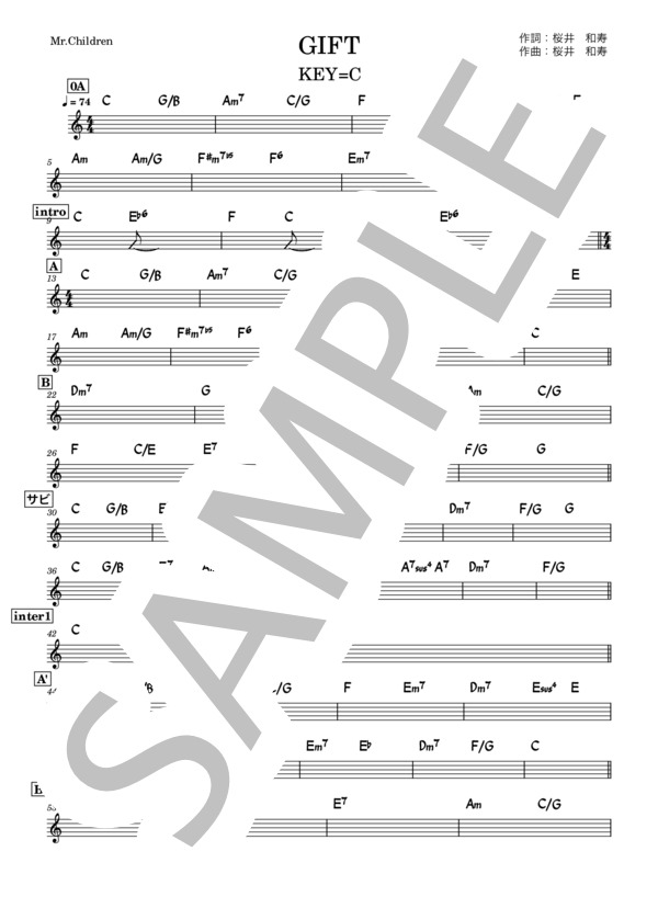 楽譜】 バンド用コード譜 KEY=C / Mr.Children (その他 / その他