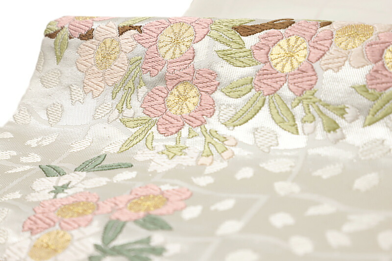 楽天市場】山口美術織物 西陣織 名古屋帯 唐織 瓦地桜枝文 白 金銀糸