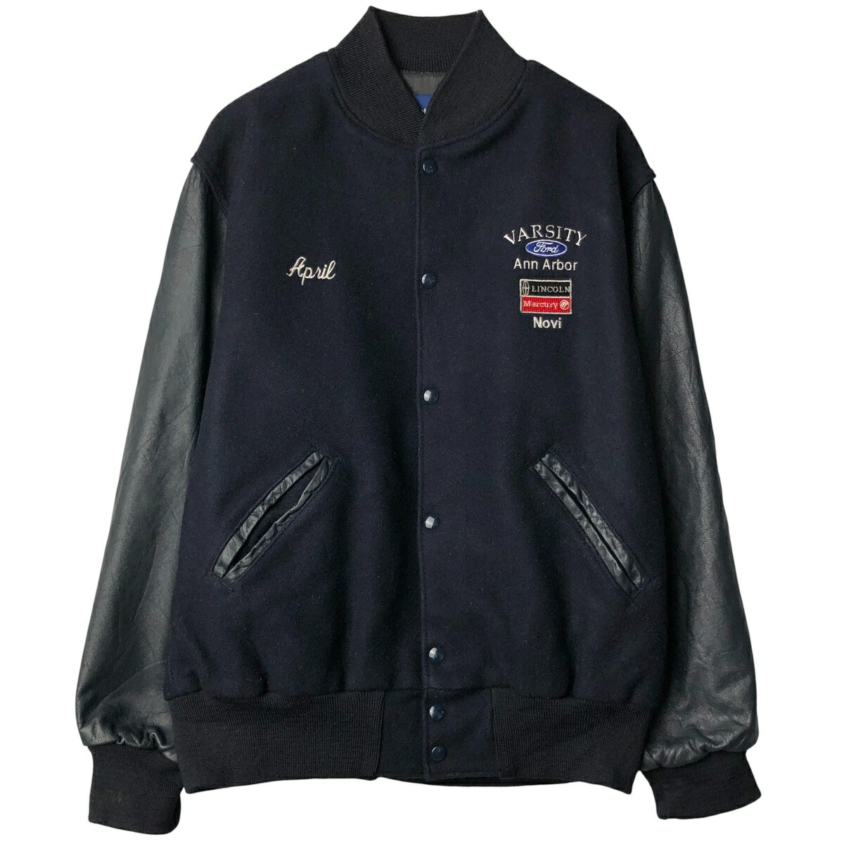 古着 90年代 ホロウェイ Holloway 袖革ウールボタンスタジャン バー