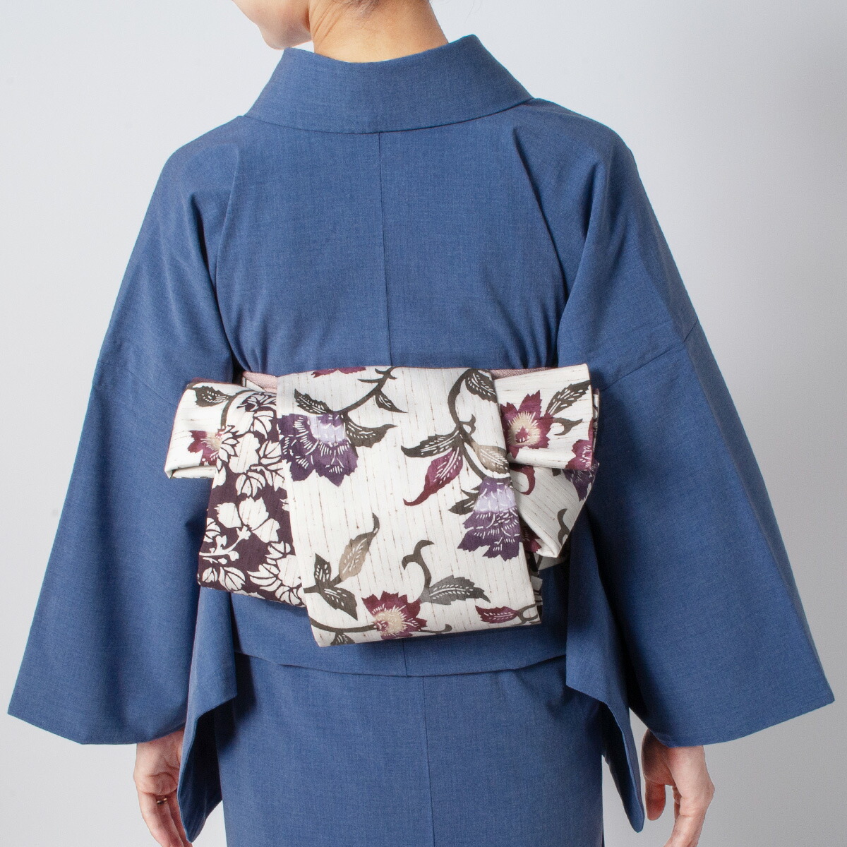 くるり ぜんまい紬の半幅帯【江戸紅型】赤紫 - サキガケ