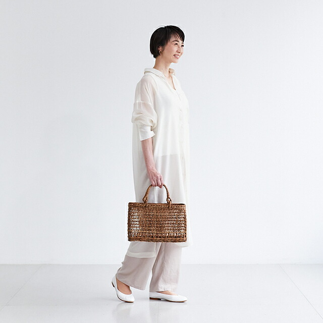 透かし編みあけび籠(国産材/中サイズ/リング取手)(約)幅34×マチ10.5