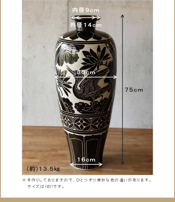 楽天市場】磁州窯の掻き落とし壺【鵞鳥】ガチョウ（約）最大直径30×高