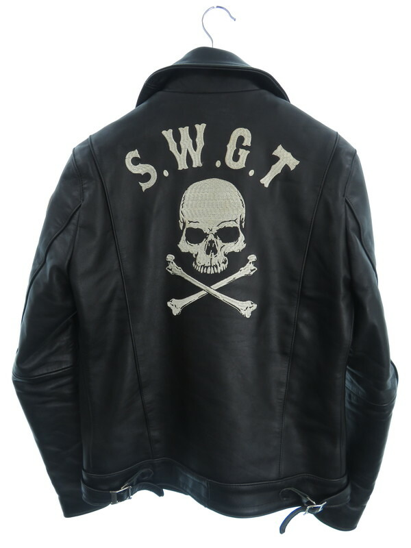 SKULLWORKS】【スカル刺繍】スカルワークス『レザーライダース