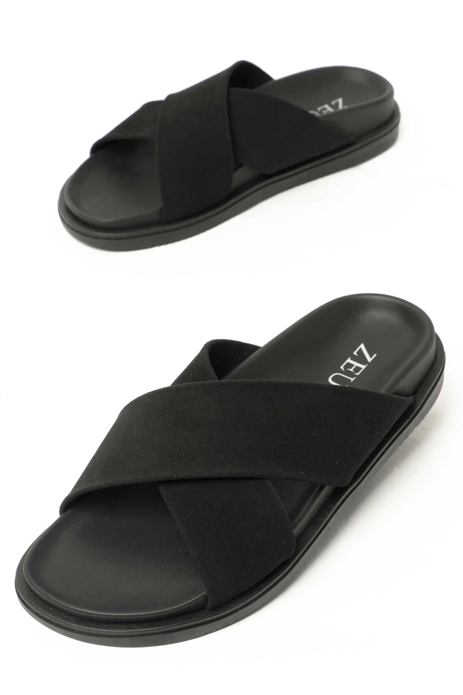 DEVIL&ZEUS - クロスストラップ コンフォート スエードレザー サンダル