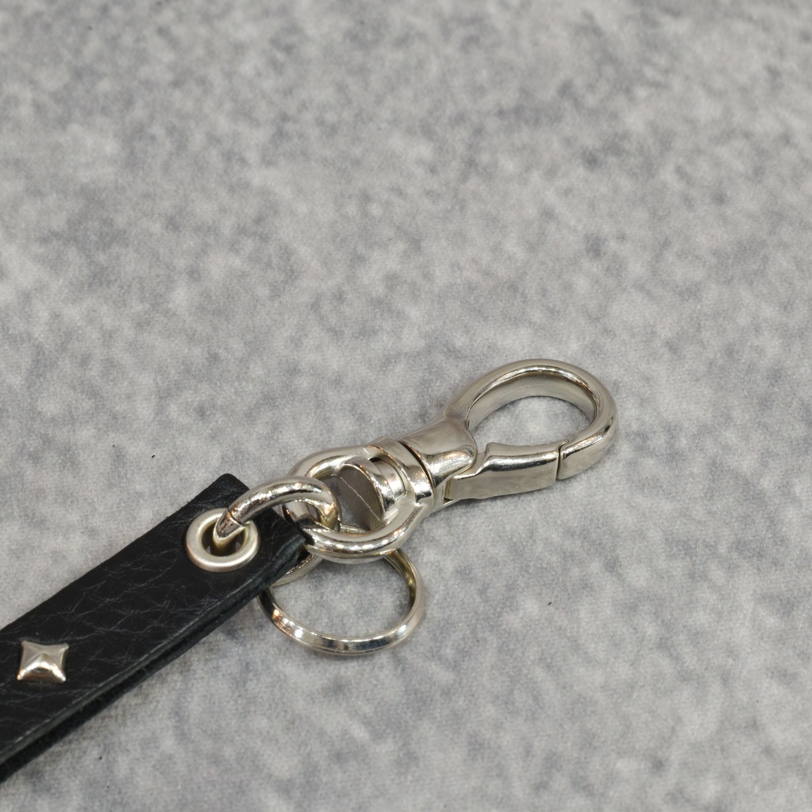CALEE - STUDS & KNITTING LEATHER LONG KEY RING ＜TYPE B＞ (BLACK
