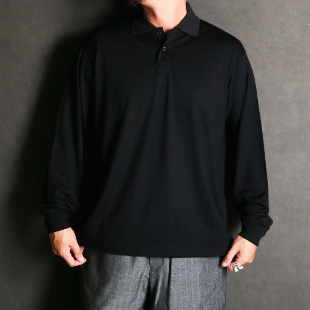 marka - TWO BUTTON POLO L/S TEE - BLACK / ウォッシャブルウール天竺
