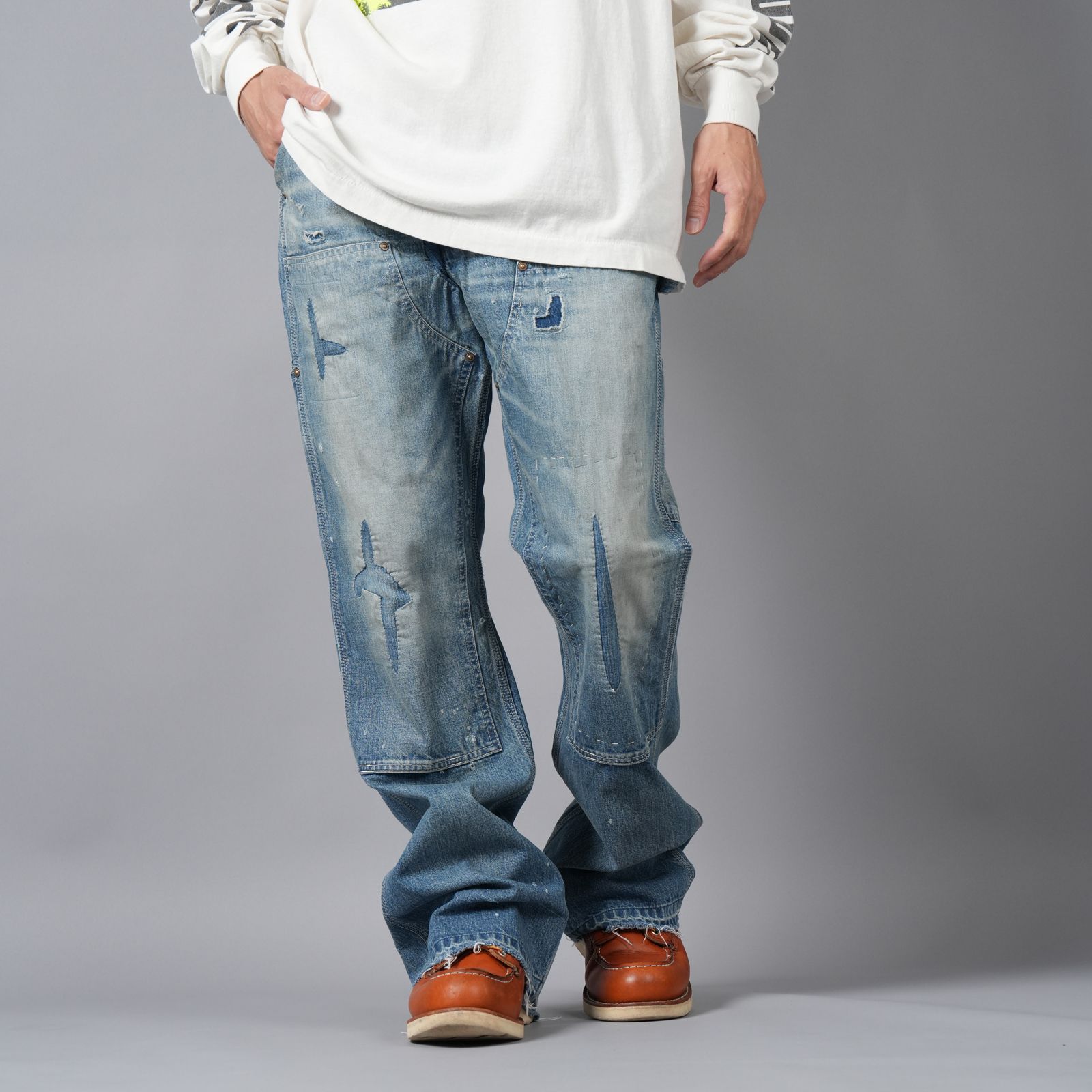 SAINT MICHAEL ヴィンテージ加工 ダブルニー オーバーオール デニム