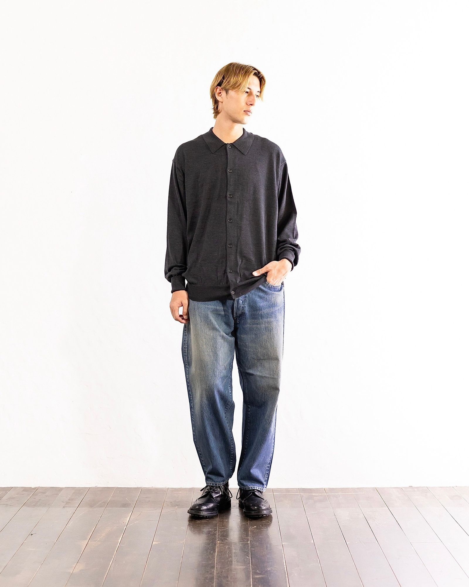 A.PRESSE Wool Knit Polo Collar Cardigan(CHACOAL) 8月10日(土)新作