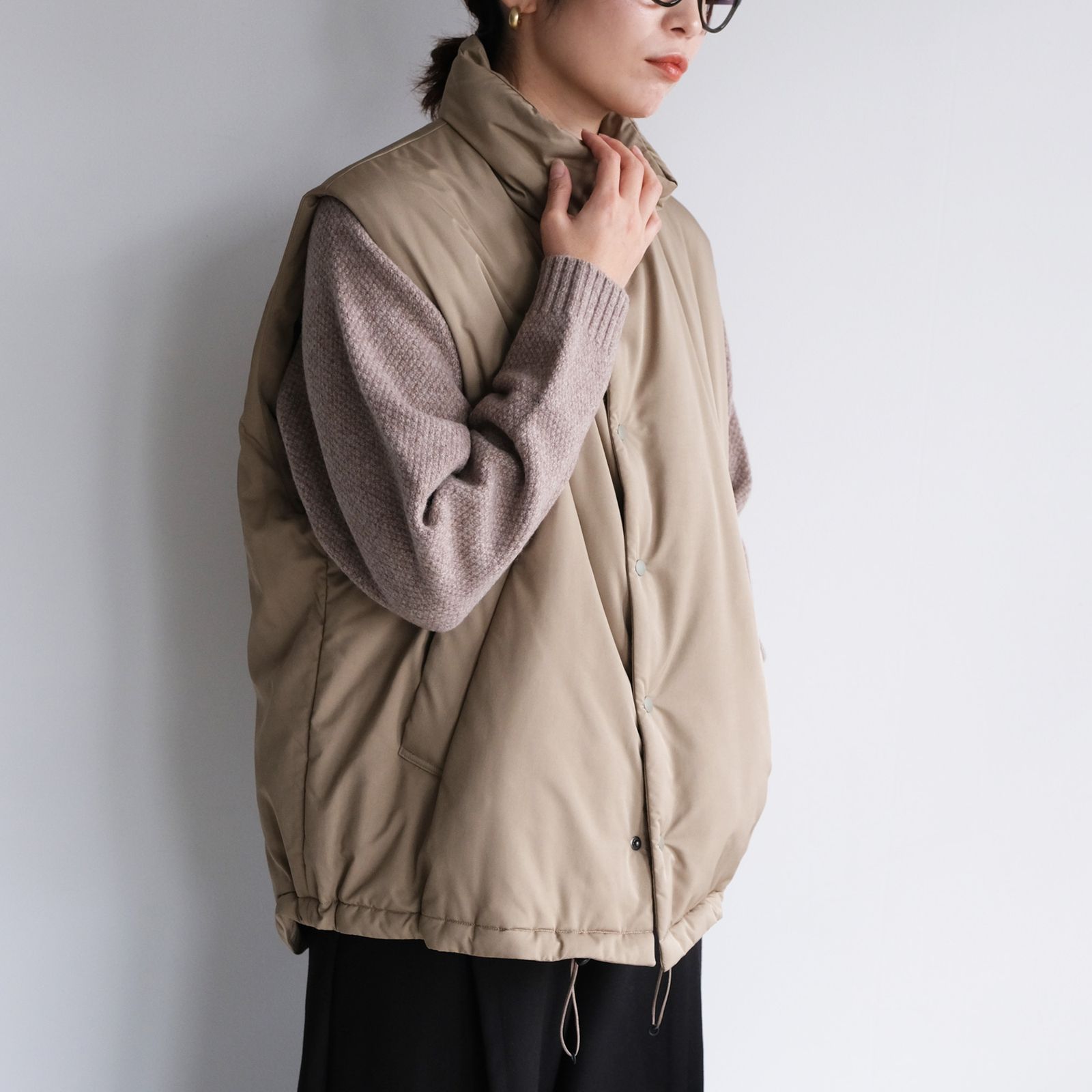 ATON - Vintage Nylon Twill Padded Vest -ベスト-（Beige / ベージュ