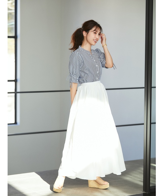マシェリコラボ》タックギャザーフレアスカート