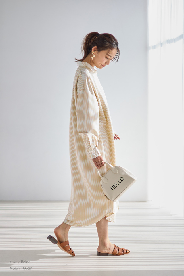 ストライプロングシャツワンピース