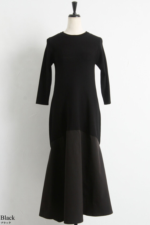 Takakoさん着用】タフタ切替ニットドッキングワンピース