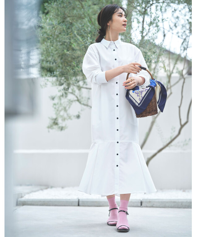 裾フレアシャツワンピース