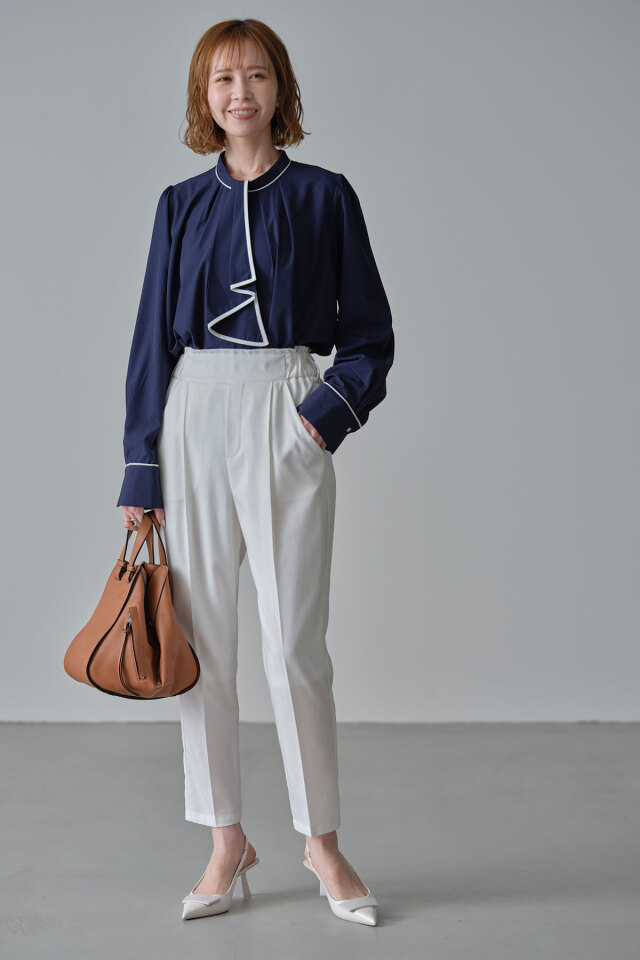 ボウタイ＆スリーブ2WAYバイカラーブラウス