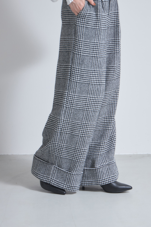 グレンチェックタックワイドパンツ