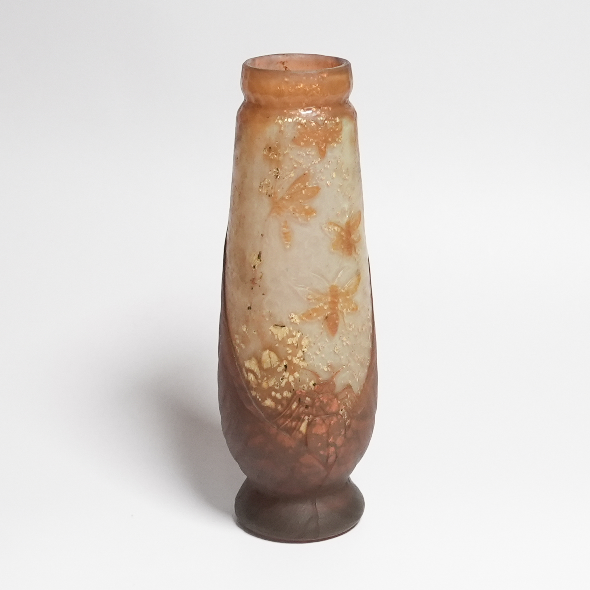 19世紀ドームナンシー異色ガラス溶込酸化腐食彫花瓶東さ7-0130☆2F