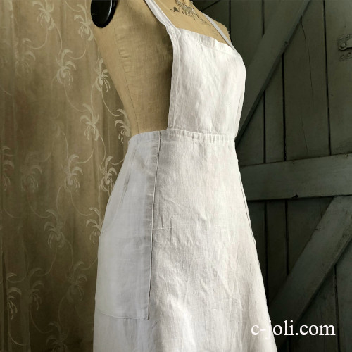 E1125 フランスアンティークリネンエプロン/タブリエ リネンたすき掛け