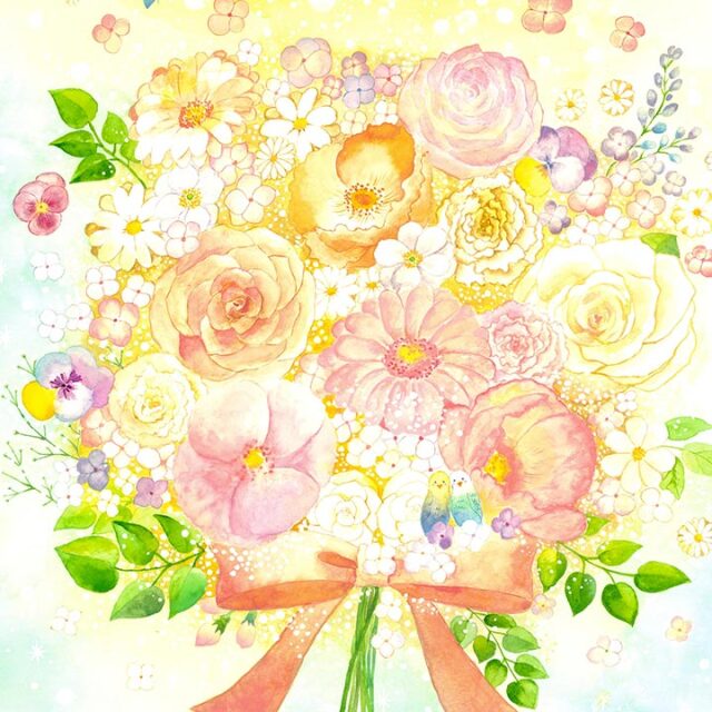 絵画 花束 「光 ～ hikari ～」 水彩画 バラ 癒し 幸せ 玄関 風水