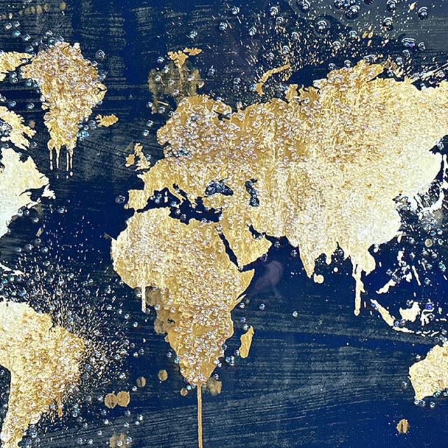 水晶パネル アートパネル 60×80cm 世界地図 金フレーム付き クリスタル