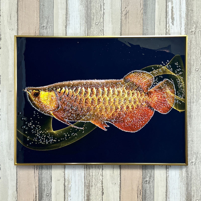 水晶パネル アートパネル 60×80cm アロワナ 金フレーム付き クリスタル