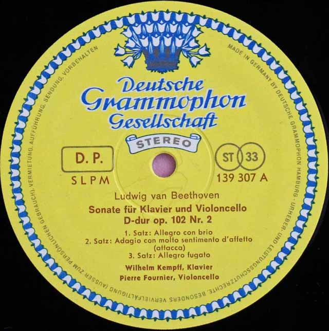 LP レコード フルニエ&ケンプのベートーヴェン/チェロソナタ第5番ほか