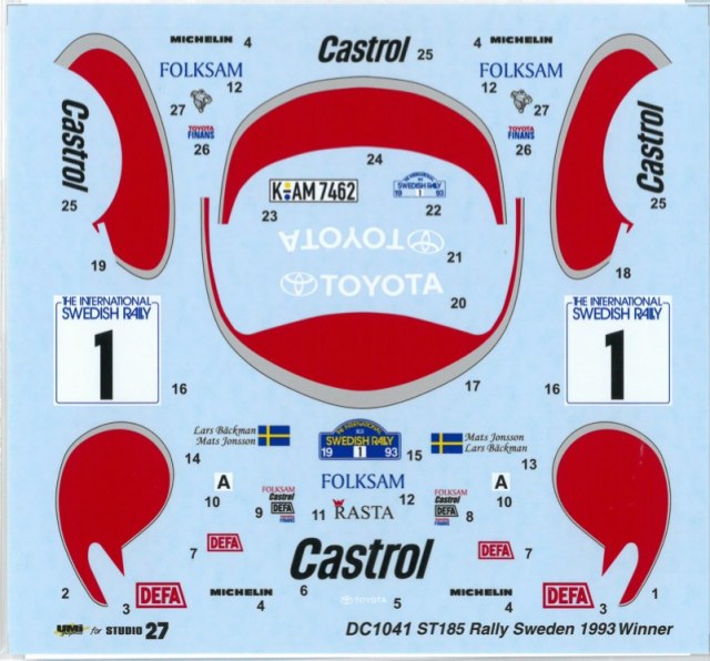 スタジオ27 デカール 1/24 トヨタ セリカ ST185 #1 スウェーデンラリー