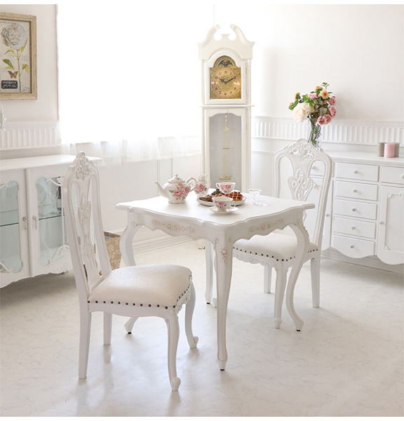英国調 コンパクトダイニングセット 3点 輸入家具 白家具 姫系 猫脚