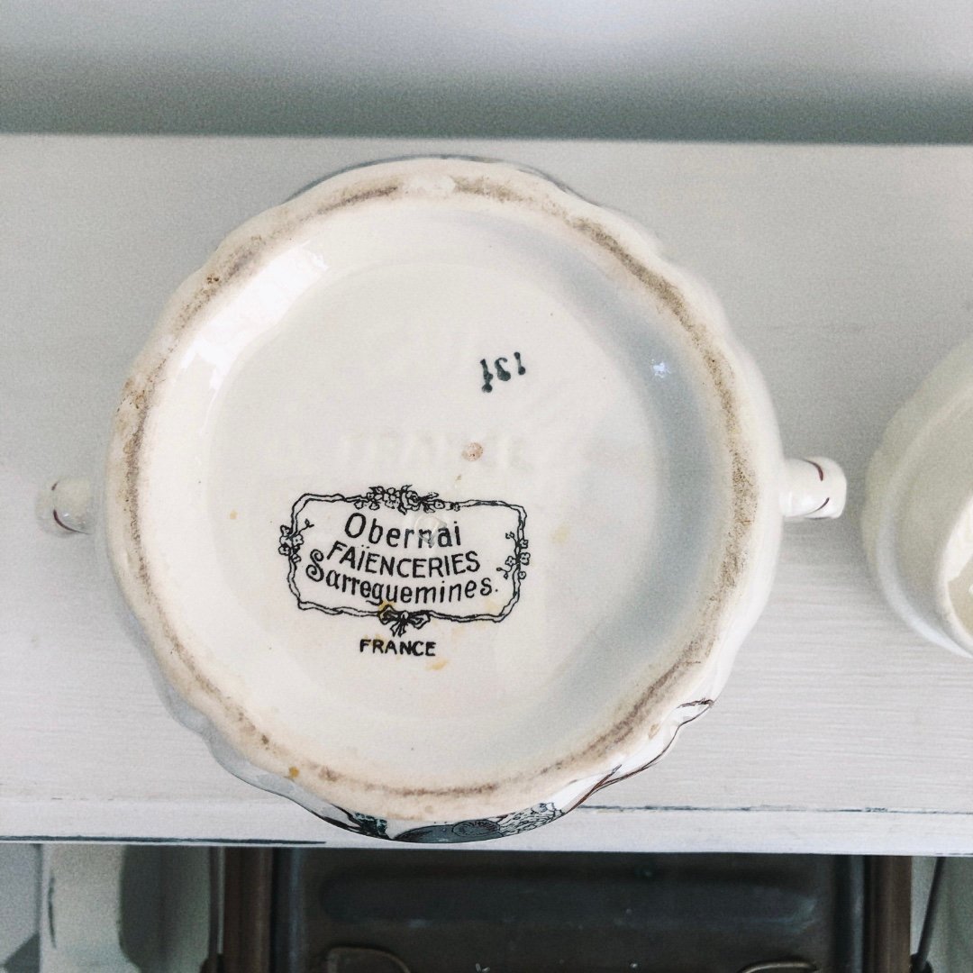 フランス サルグミンヌ オベルネ 花リムコーヒーポットアンドシュガー