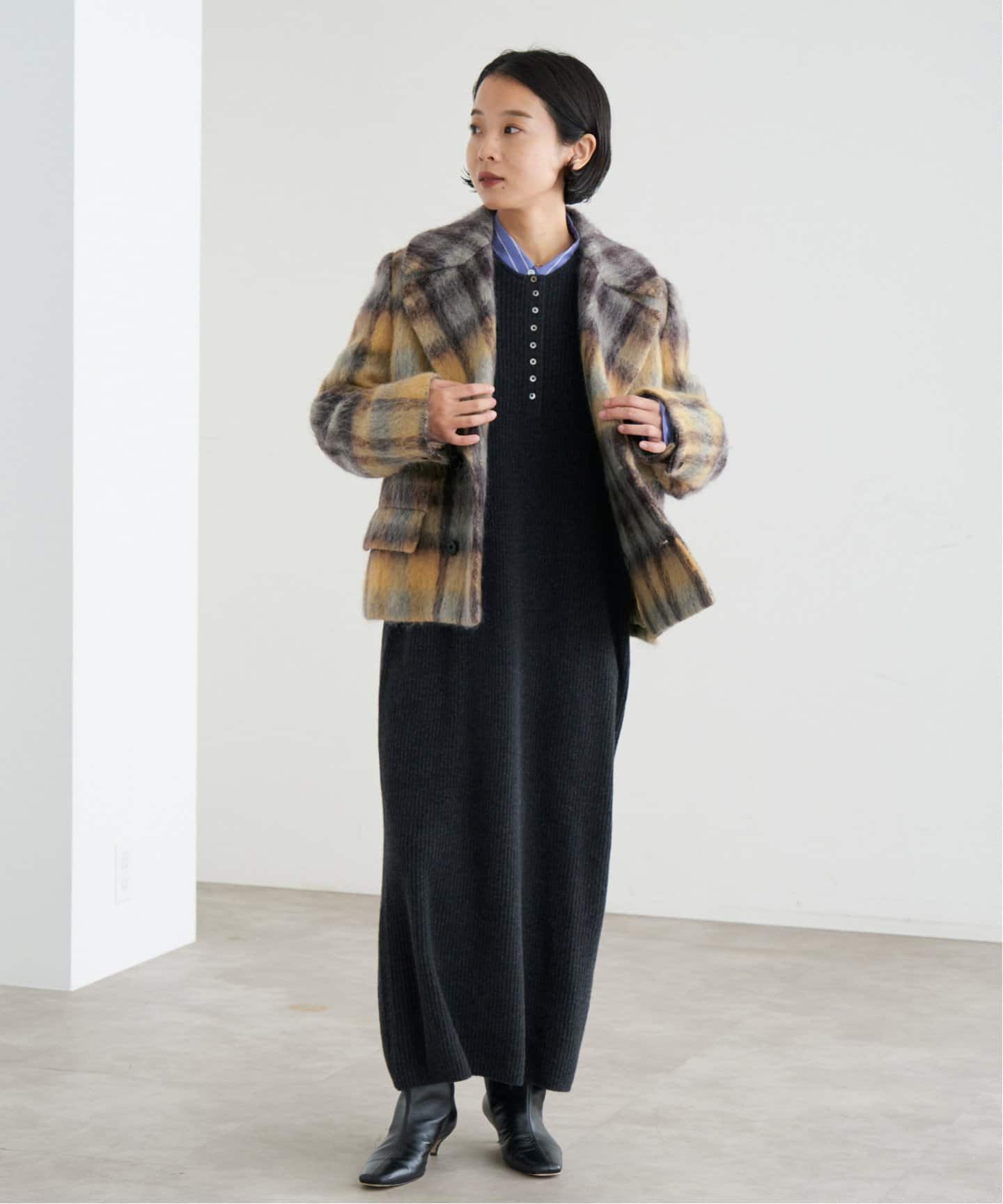 チェックシャギーショートジャコット（その他ブルゾン／アウター