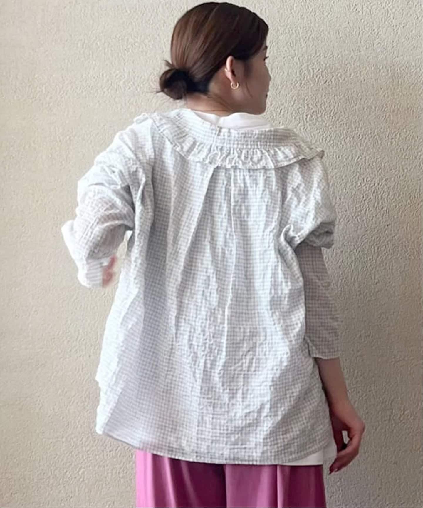 追加》シャーリングローン フリルブラウス（シャツ／ブラウス