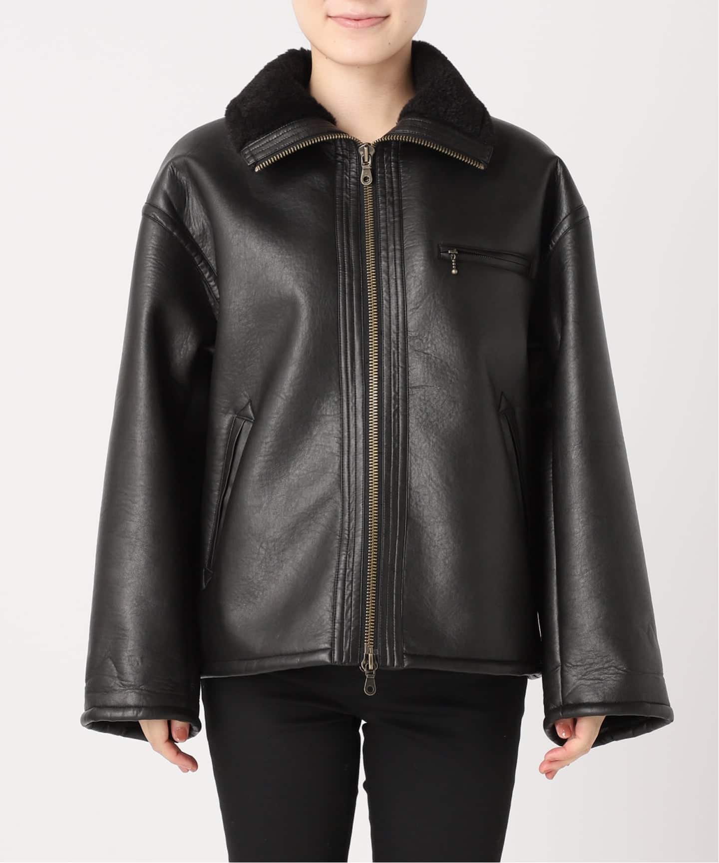 WEB限定追加》フェイクレザーボアブルゾン（レザージャケット