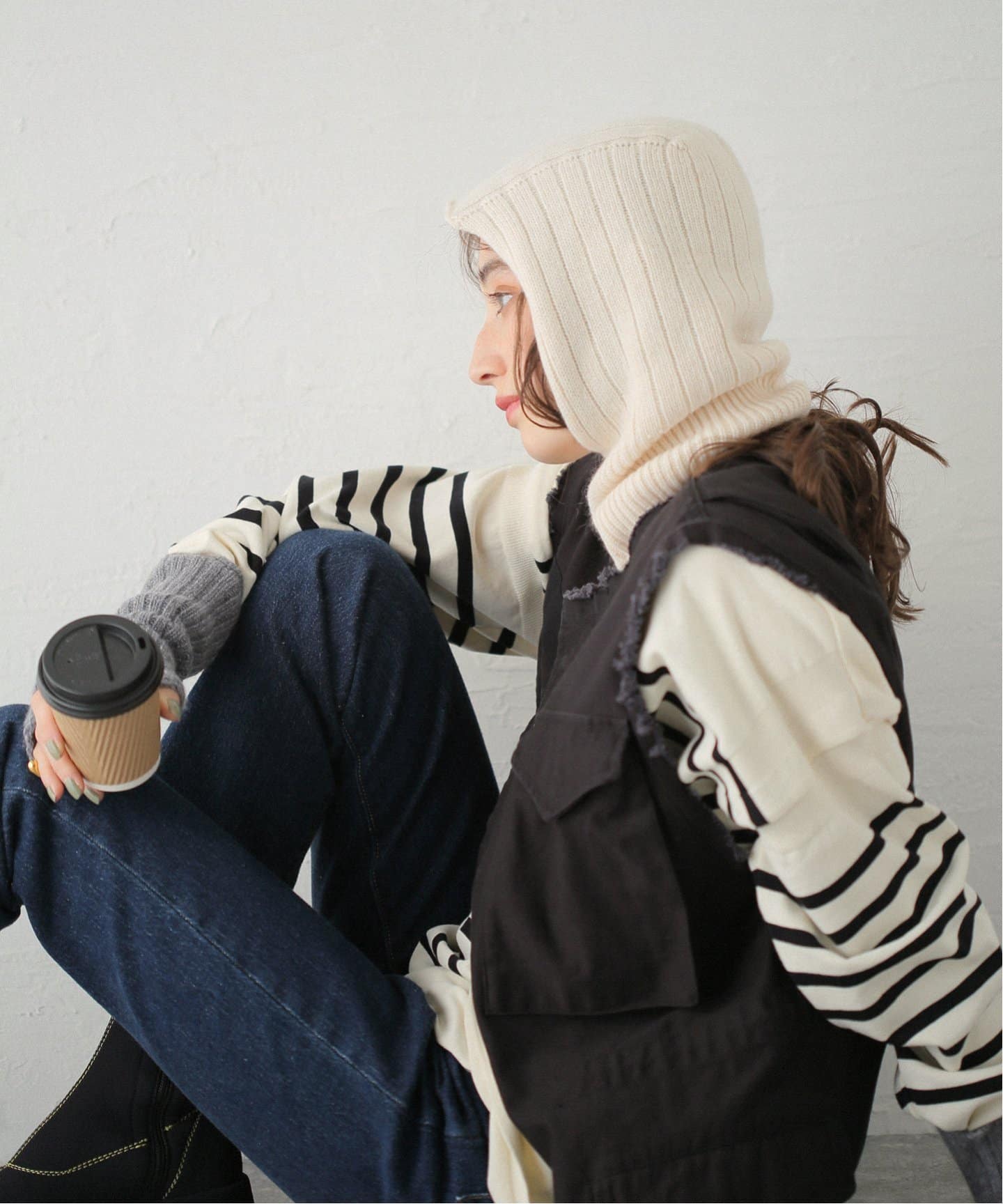 WILLIAM BRUNTON/ウィリアム ブラントン】CASHMERE リブバラクラバ