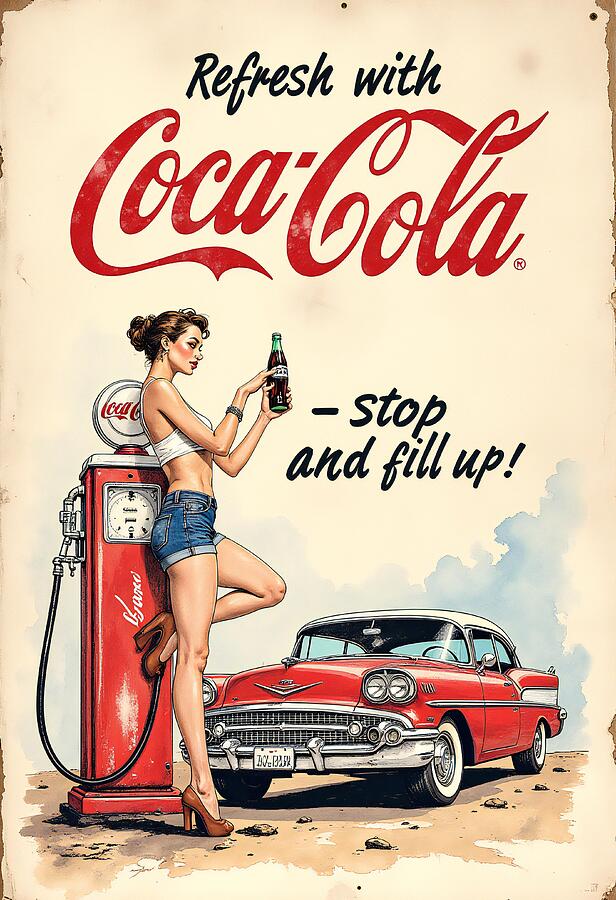 Coca-Cola Vintage Gas Station Ad Digital Art by Kevin Walker And