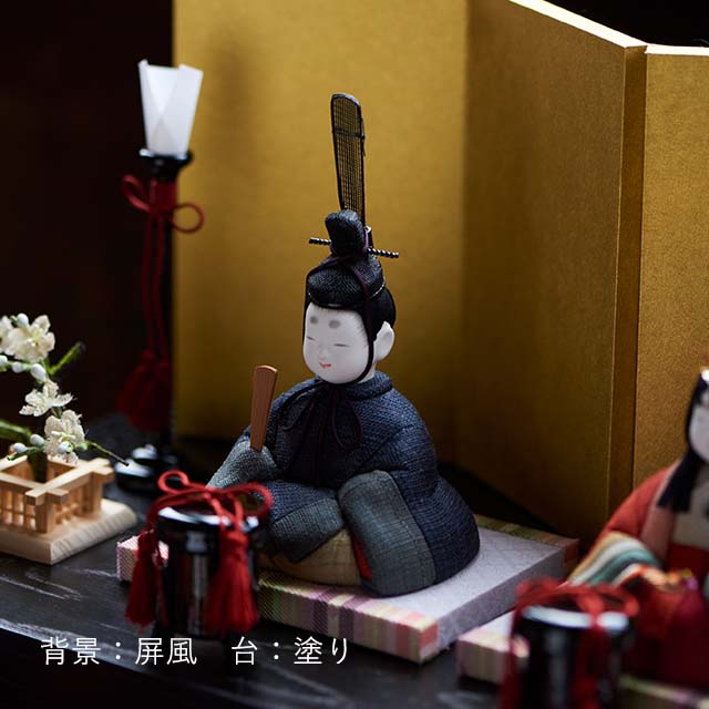 手織り麻の木目込み雛飾り 十人飾り 背景（屏風）・素木台【順次発送