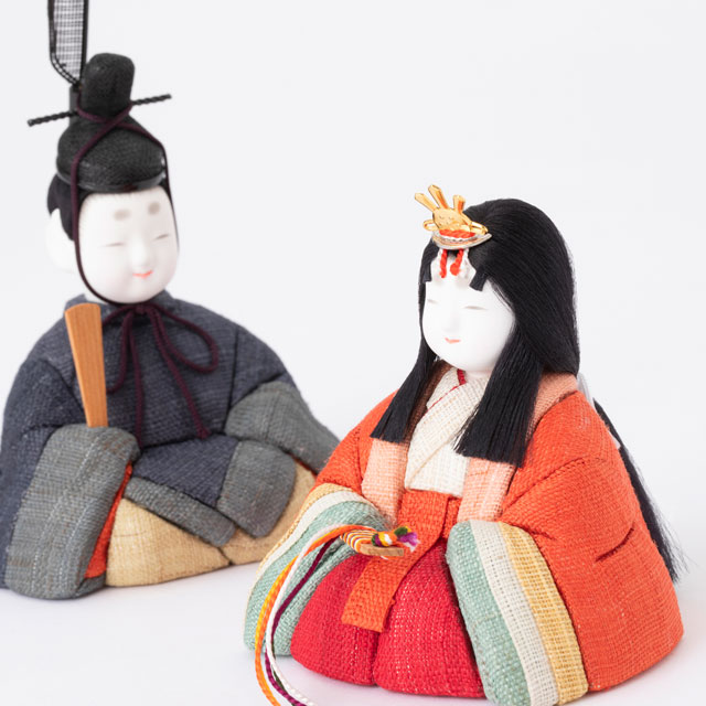 手織り麻の木目込み雛飾り 十人飾り 背景（屏風）・素木台【順次発送