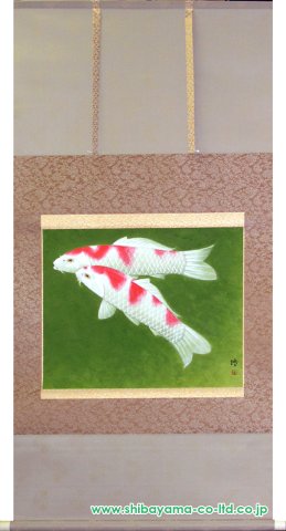 古川睦「遊鯉」掛軸 尺八横 :: 絵画買取・販売 - シバヤマ