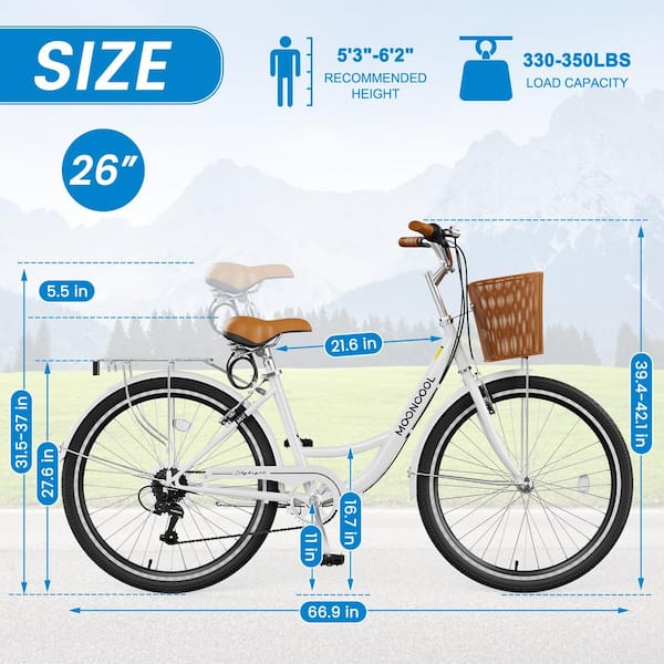 BOZTIY 2-Wheel Beach Cruiser Bike for Adult 26 in. 7 Speed Commute