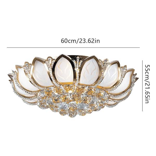 OUKANING 23.62 in. 7-Light Modern Gold Lotus Flower Shape Crystal