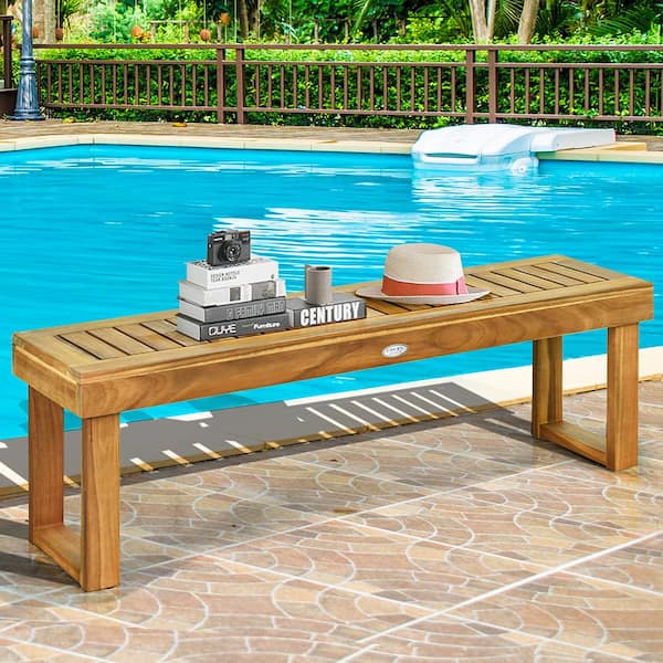 Costway 52 in. Acacia Wood Outdoor Dining Bench KYD70392 - The