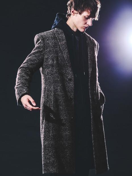 尾州産 ピークドラペル アニマル柄 チェスターコート｜5351POUR LES