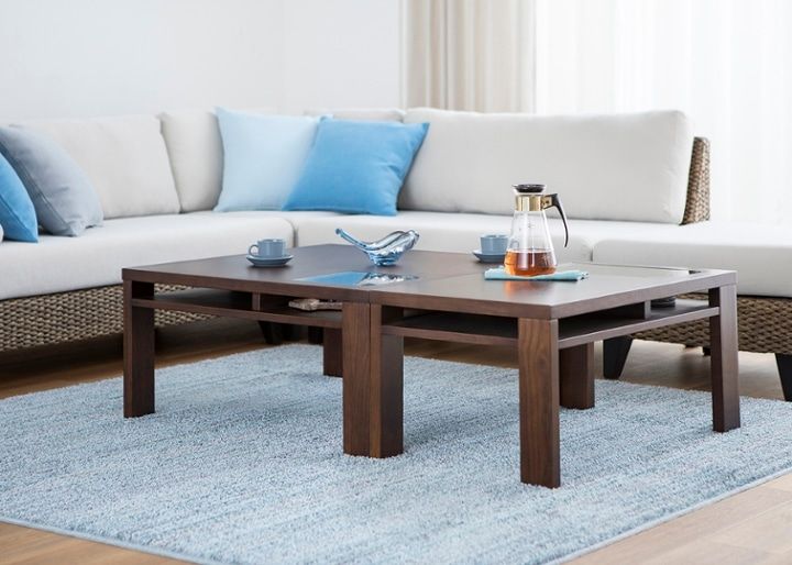 ガラス・ローテーブル 800×800 正方形～収納付き～モダンアジアン