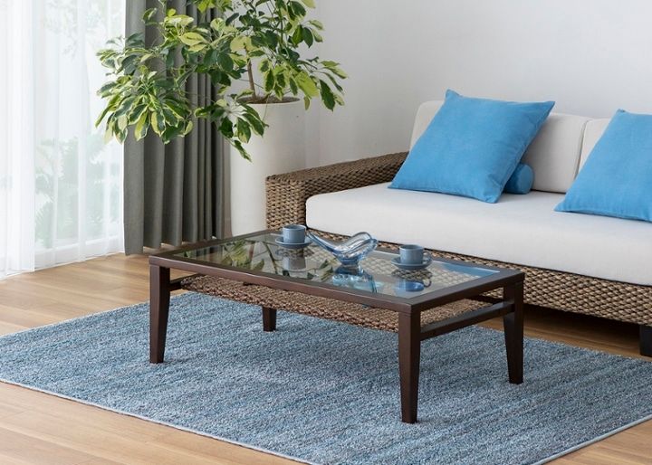 ケイ・ローテーブル (ヒヤシンス)～収納付き～涼しげなガラス天板と