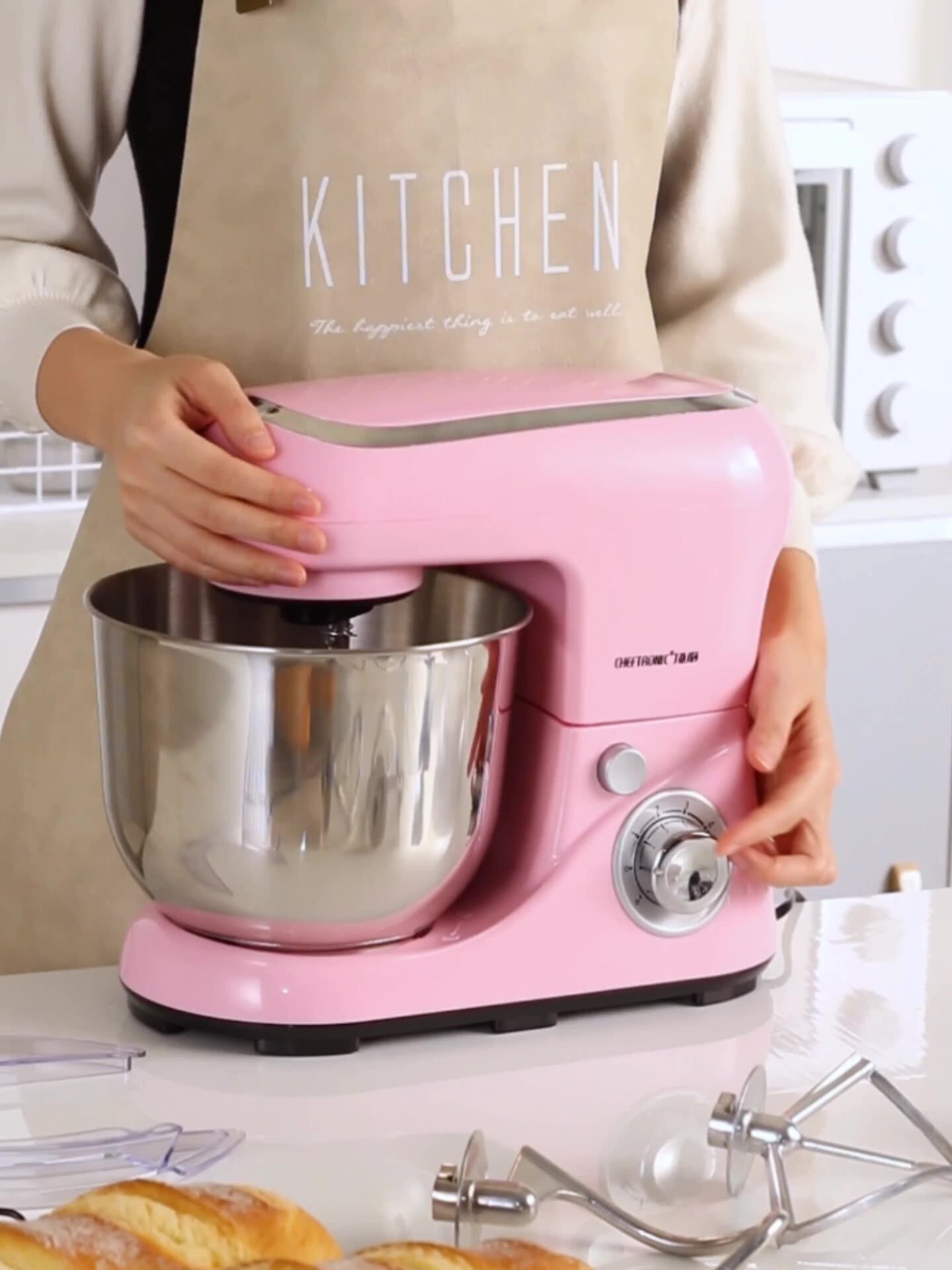 Cheftronic SM-961 Pink & White Stand Mixer, 1300W, 5L Stainless