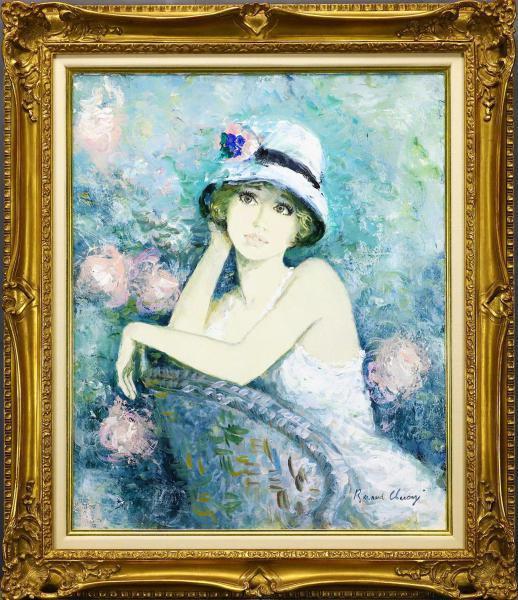 ベルナール・シャロワ】 デッサン・アールヌーボー風 女性肖像画