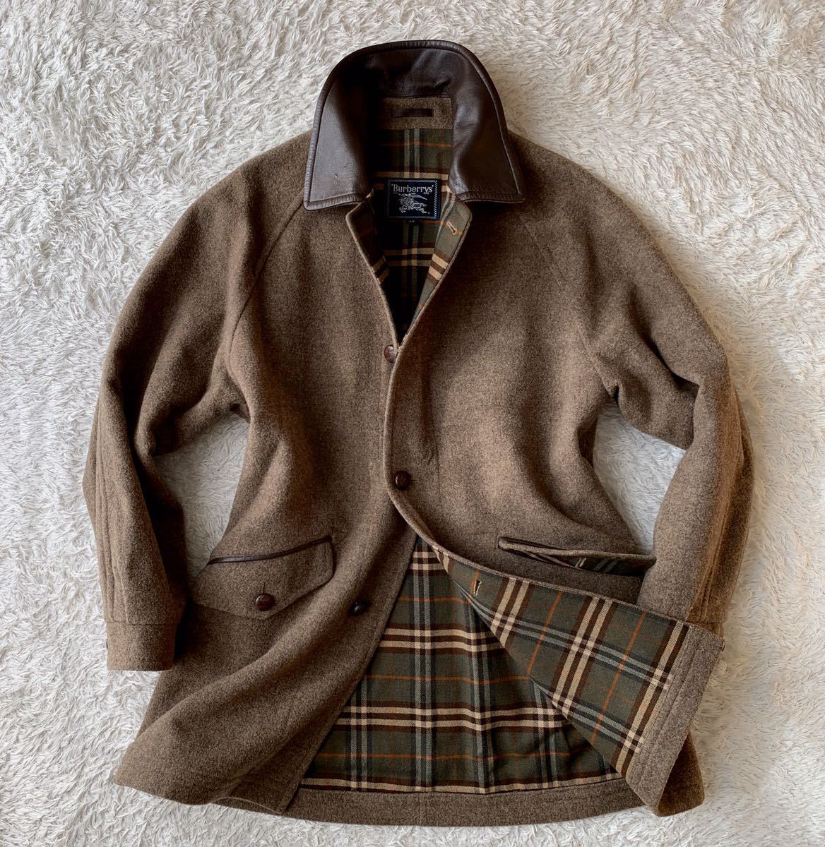 英国製!! BURBERRY ウールコート くるみボタン ノバチェック レッド